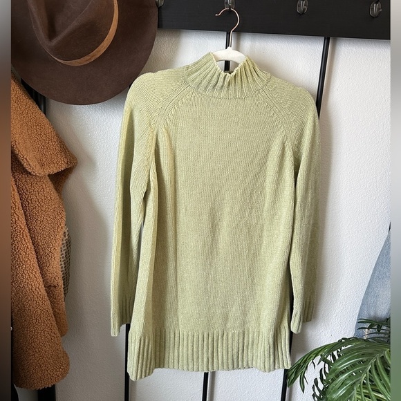 Vintage Sweaters - Vintage express 90 y2k sage green cable knit chenille chunky turtleneck sweater